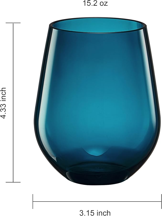 Khen European Style Shatterproof Tritan Stemless Wine Glasses, Acrylic Glass Drinkware, Unbreakable Colored, 12- Set - BPA-free plastic, Reusable, Dishwasher Safe, All Purpose Glassware 15oz - (Muted)