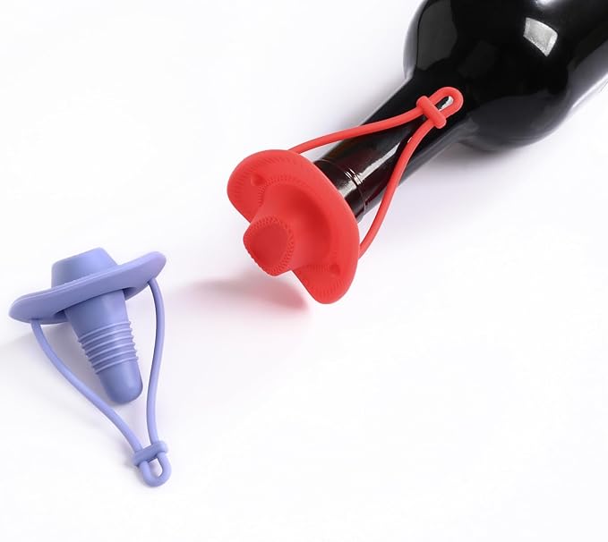 Silicone Wine Stopper Cute Wine Accessories Reusable Sealing plug Fun Cowboy Hat bottle Seals keep wine fresh Gifts for Wine Collector replacement Corks (Blue+Red)