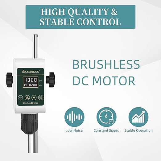 OS-5S Digital Overhead Stirrer 10L(H₂O) Lab Stirrer H-Base Stainless Steel Stand & 1 Stirring Paddle | 100-1200RPM,10000 mPas,Timing 1min-24h