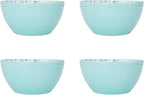 Pfaltzgraff Venice 16-Piece Stoneware Dinnerware Set, Service for 4, Aqua and White Color Combination, Durable and Chip Resistant, Microwave Safe