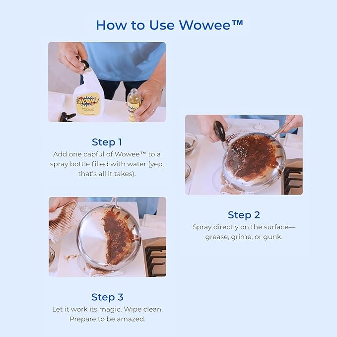Wowee 8 fl oz Concentrated Heavy Duty Degreaser – All-Purpose Cleaner for Kitchen & Outdoor Use – Includes Empty Spray Bottle for Mixing – Powerful Grease & Grime Remover for Home, Garage, BBQ