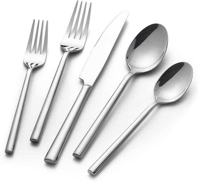 Alata Potter 60-Piece Forged Silverware Set Stainless Steel Flatware Set Cutlery Set, Service for 12, Mirror Finish, Dishwasher Safe