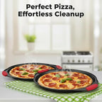 NutriChef 2-Piece 13-Inch Nonstick Pizza Tray, Round Carbon Steel Non-Stick Pizza Pan with Perforated Holes, Premium Bakeware Pizza Screen with Silicone Grip Handles, Dishwasher Safe, NCBPIZX2