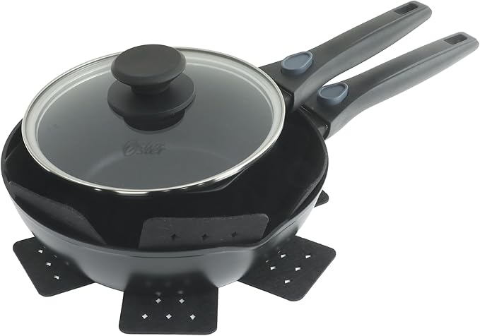 Oster SmartHandle Advance 13-Piece Ceramic Nonstick Cookware Set – Matte Black Finish, Gray Interior, Induction Base, Detachable Handles, Oven & Dishwasher Safe, With Utensils & Pan Protectors