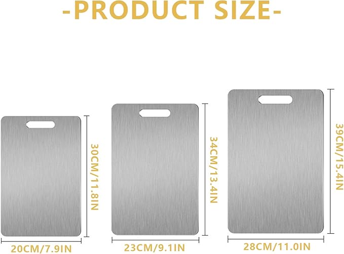 Titanium Cutting Board, Set of 3 Titanium Cutting Boards for Kitchen, Double Sided Titanium Cutting Mat, Non Stick Stainless Steel Cutting Board for Meat, Bread, Vegetable, Fruit