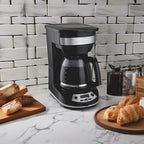 Hamilton Beach 12 Cup Programmable Drip Coffee Maker Machine, Regular & Bold Brew Options, Auto Pause and Pour, Glass Carafe, Black with Stainless Accents (46299J)