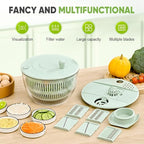 Salad Spinner with Slicer, Multifunctional Vegetable Spinner and Chopper, Large Capacity Salad Preparation Tool, Multi-blade Efficient Vegetable Washer for Home Kitchen (White)