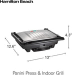 Hamilton Beach Panini Press,Sandwich Maker & Electric Indoor Grill,Upright Storage,PFAS-Free Nonstick Easy Clean Grids,Stainless Steel (25410),(Pack of 2)