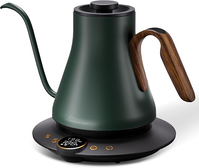Cocinare Barista Collection Gooseneck Electric Kettle, ±1℉ Precise Temperature Control for Pour-Over Coffee & Tea, Quick Heating 1500W, Stainless Steel Interior, 0.9L (Delacroix Green)