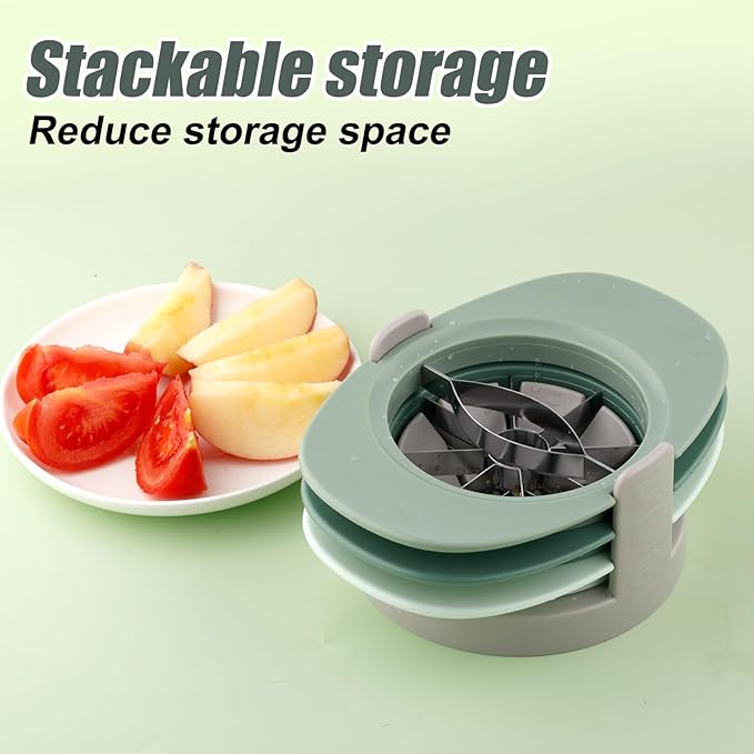 Fruit Cutter Slicer, 4 in 1 Apple Corer Remover Green 430 Stainless Steel Tomato Wedges Vegetable Cutter 8 Slices Multifunctional Kitchen Tool for Fruit & Vegetable Cutting