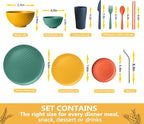 Teivio 88-Piece Kitchen Plastic Wheat Straw Dinnerware Sets for 8, Dinner/Dessert/Tidbit Plate, Cereal/Fruit Bowls, Cups, Flatware,Dishwasher Safe, Colorful Unbreakable RV Dishes, Fall Multicolor