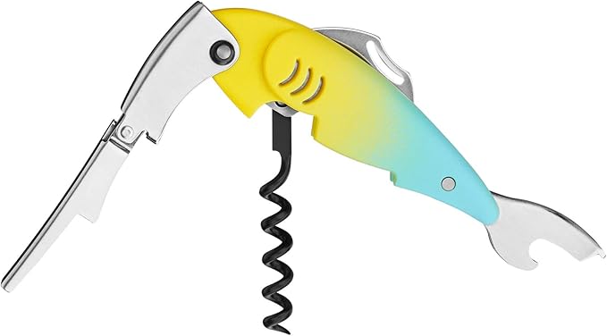 TrueZoo Gillbert Fish Double Hinged Corkscrew, Novelty Wine Key, Waiter’s Corkscrew Bottle Opener
