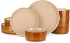 vancasso ONION Ceramic Plates and Bowls Sets, 12 Pieces Brown Dinnerware Sets for Kitchen, Reactive Glaze Dishes Set for 4, Dishwasher and Microwave Safe