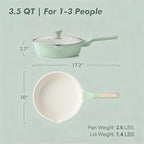 SENSARTE Nonstick Ceramic Skillet with Lid 10-inch, 3.5QT Non Toxic Deep Frying Pan, Dishwasher Safe Saute Pan with Lid, Stay-cool Handle, Healthy Induction Cooking Pot, Green