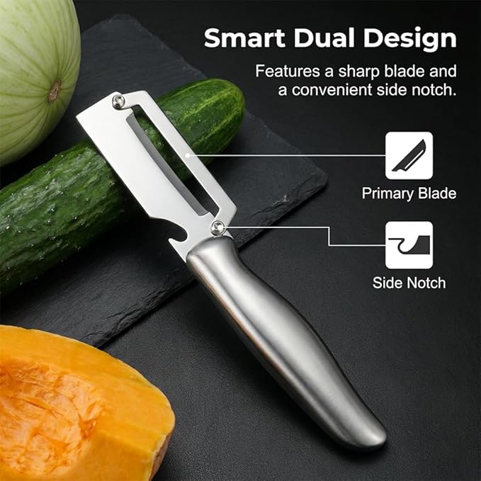 Multi-Functional Vegetable Peeler for Kitchen, 2026 New Vegetable Peeler with Wooden Handle and Bottle Opener, 2 in 1 Stainless Steel Kitchen Tool for Fruit Apple Potato Pumpkin Slicer (black, 1PCS)