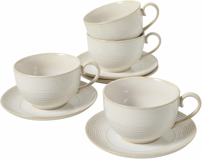 12Oz Coffee Cups with Saucers, Ceramic Espresso Cup Set of 4, Cappuccino Cups Set, Tea Mugs and Saucer, Microwave Dishwasher Safe Drinkware for Home, Cafe, Housewarming Gifts