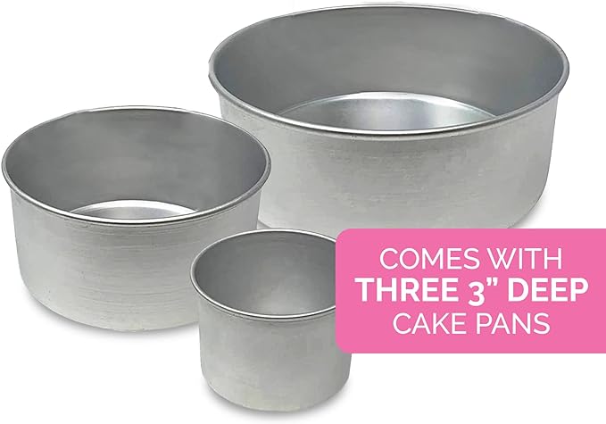 Aunt Shannon's Kitchen Tall Round Cake Pans - 4 Inch, 6 Inch, 8 Cake Pan Set for 3 Tiered Aluminum Pans Sets for Baking Wedding,Birthday Cakes,Leak Proof & Straight Side, Non-toxic & Dishwasher Safe