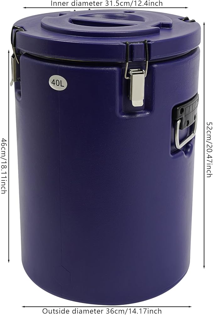 Eapmic 42.27Qt Insulated Food Container, Stainless Steel Container, 40L Commercial Soup Carrier 15 Hours Heat Preservation for Hot and Cold Food Storage Restaurant Canteen Home Lunch Use (Blue, 40L)