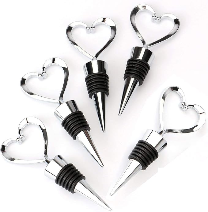 Pack of 5 Heart Shape Stainless Steel Bottle Stopper Love Design Wine Beverage Bottle Stopper Bar Wine Tool