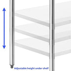 GRIDMANN Stainless Steel Kitchen Prep Table 72 x 24 Inches with Backsplash & Under Shelf, NSF Commercial Work Table for Restaurant and Home