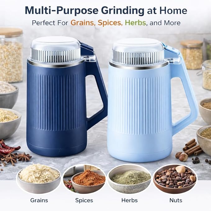 YZJSM Electric Coffee Grinder, 550ML Large Capacity Electric Blade Grinder with 8 Stainless Steel Blades, Multifunctional Grinder for Coffee Beans, Spices, Herbs, Grains & Baby Food﻿ (blue)