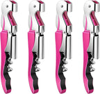 4 Pieces Professional Waiter Corkscrew Wine Openers, Pink Wine Keys Opener Stainless Steel Hinges Serrated Foil Cutter for Restaurant Waiters, Sommelier, Bartenders (Pink)