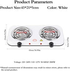 Compact and Portable Countertop Burner- Countertop Double Coiled Burner 2000 Watts Electric Hot Plate Temperature Controls White