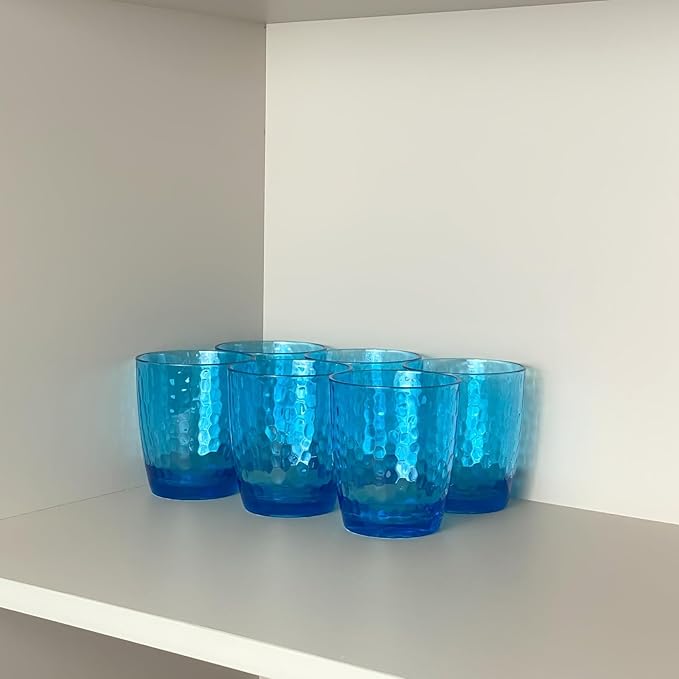 Set of 6 Hammered Style 15-ounce/430ml Acrylic Glasses Plastic Tumbler,BPA Free,Dishwasher Safe (Blue)
