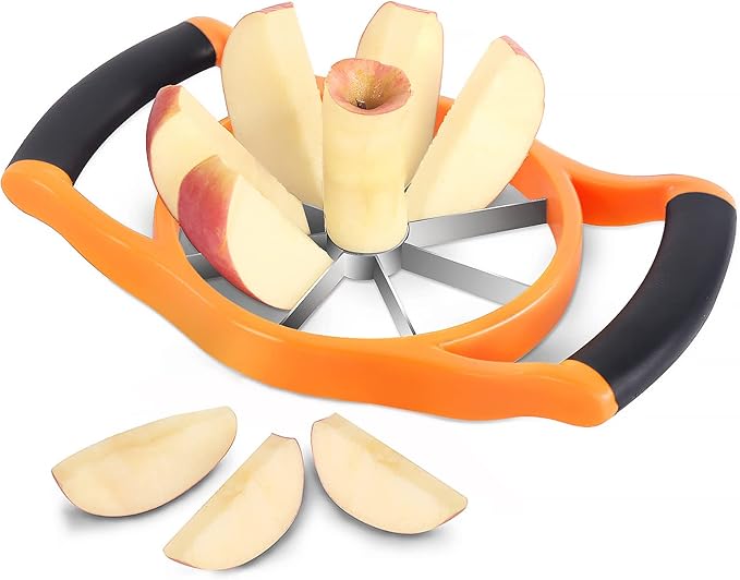 Newness 5.12 Inch Extra Large Apple Slicer, Heavy Duty Apple Slicer 8 Slices, Durable Apple Corer, Stainless Steel Apple Slicer and Corer - for Apple, Potato, Onion and More, Orange