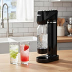 Home Sparkling Water Soda Maker with 2 BPA-Free Bottles (1L + 0.5L) - Carbonated Water Seltzer Fizzy Drink Machine, Compatible with Screw-In 60L CO2 Carbonator (Not Included), Black