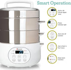 Euro Cuisine FS2500 Electric Food Steamer, Versatile Vegetable Steamer & Steam Cooker Ideal for Fish, Veggie, Meat, Stainless Steel 1200 Watts