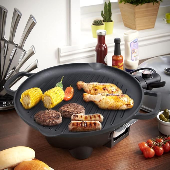 Cast Iron Grill Pan, 12.6 inch Griddle Pan with Dual Handles, Pre-Seasoned Heavy-Duty Cast Iron Skillet for Stovetop, Oven, Indoor & Outdoor BBQ Use