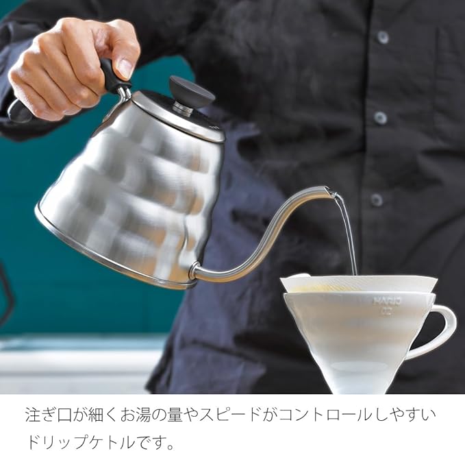 Hario V60 "Buono" Drip Kettle Stovetop Gooseneck Coffee Kettle 1.2L, Stainless Steel, Silver