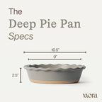 MORA Ceramic Pie Pan for Baking - 9 inch - Deep and Fluted Pie Dish for Old Fashion Apple Pie, Quiche, Pot Pies, Tart, etc - Modern Farmhouse Style Porcelain Ceramic Pie Plate - Peppercorn