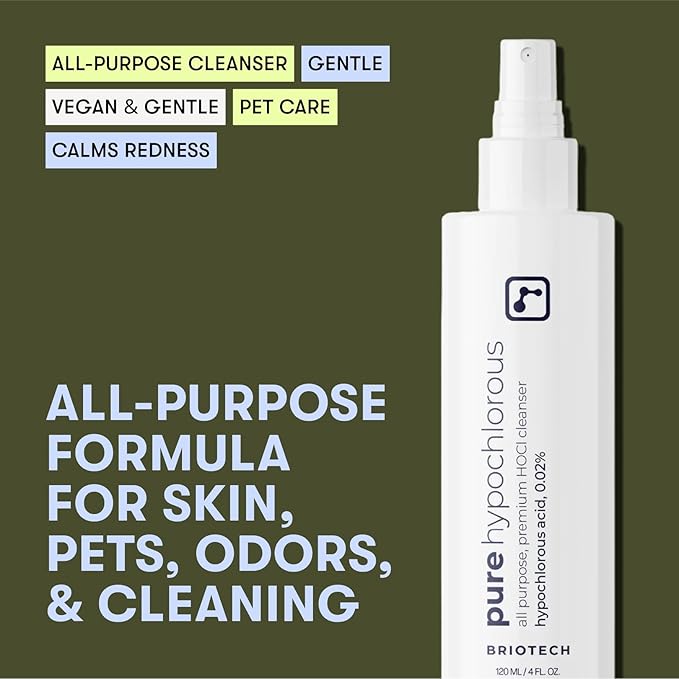 BRIOTECH Pure Hypochlorous Acid Spray and Cleanser, Original Premium HOCl Topical Solution, Multi-Purpose Cleaner, Family Approved & Pet Friendly, 2 fl oz Travel Size (2 Pack)