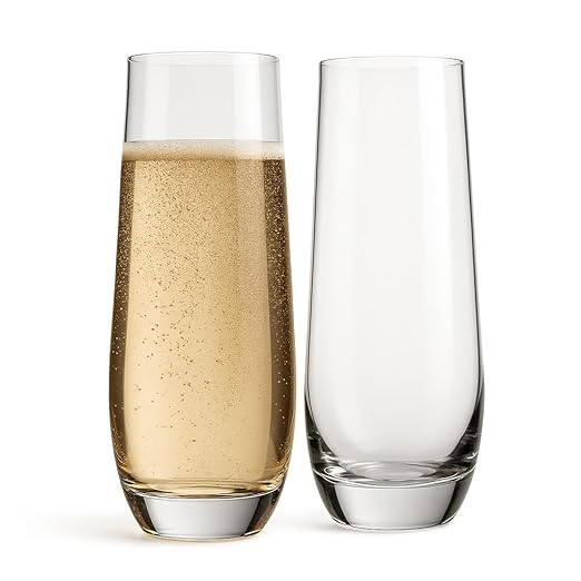 Champagne Flutes Stemless 9.4oz Set of 2 Elegant Clear Crystal Glass Drinkware w/Narrow Rim Seamless Bowl Lead-Free Dishwasher Safe Sparkling Wine Glassware Perfect for Any Occasion by NutriChef