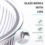 Luvan Glass Mixing Bowls with Lids Set(3.7QT, 2.1QT, 1.1QT),3PC Glass Nesting Bowl, Large Salad Bowls Sets with lids,Clear Cooking Bowl for Kitchen Prep,Food Storage,Baking,Microwave and Oven Safe