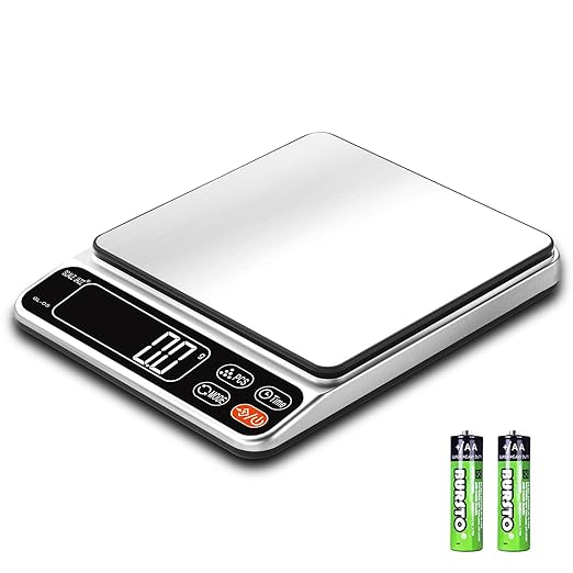 Scale Jazz Food Scale,5kg/11lb Digital Kitchen Baking Scale Grams and Ounces for Cooking Coffee Meal prep Packages Weight Loss,0.1g high Precision,7Units with Timer, Easy Clean Stainless Steel