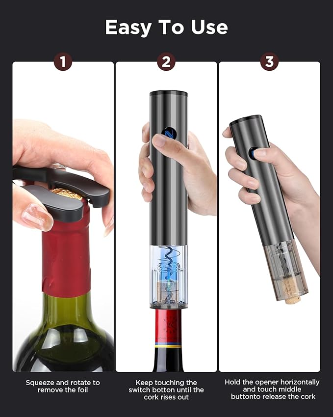 Rechargeable Electric Wine Opener with Charging Base, Aerator Pourer, Vacuum Stoppers & Foil Cutter, Luxury Christmas White Elephant Gift for Women Men