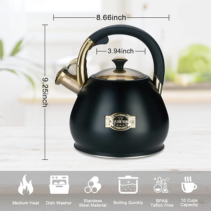 Tea Kettle Stovetop Whistling Kettle Teapot, 3Quart Tea Pot Stainless Steel Teakettle for Stove Top with Heat Proof Ergonomic Handle