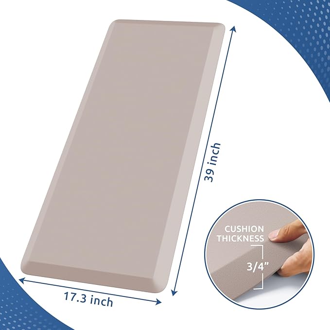KitchenClouds Kitchen Mat Cushioned Anti Fatigue Kitchen Rug 0.8inch Water Resistant Non Slip Kitchen Rugs and Mats Standing Desk Mat Comfort Floor Mats for Kitchen Sink Office (17.3"x39",Khaki)