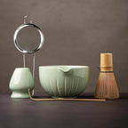 TANG PIN Matcha Set - Match Bowl and Whisk, 15 OZ, Matcha Scoop | Matcha Whisk Stand (Chasen Holder) - 4pc Perfect Matcha Kit for Matcha Tea Ceremony (Green)