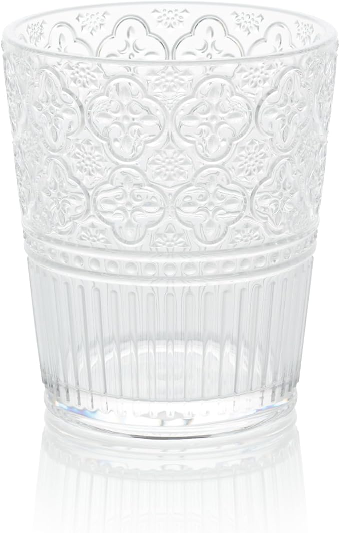 Victoria Clear Set of 6 Premium Acrylic DOF Glass 16 oz – Unbreakable Drinkware with Elegant Embossed Design, Perfect for Indoor & Outdoor Use