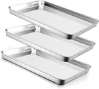 P&P CHEF 16 Inch Baking Cookie Sheet, Oven Pan Tray Stainless Steel Sheet Pan for Kitchen, Oven Bakeware for Multi Uses, Shiny Look & Dishwasher Safe, Healthy & Heavy Duty, 3Pcs