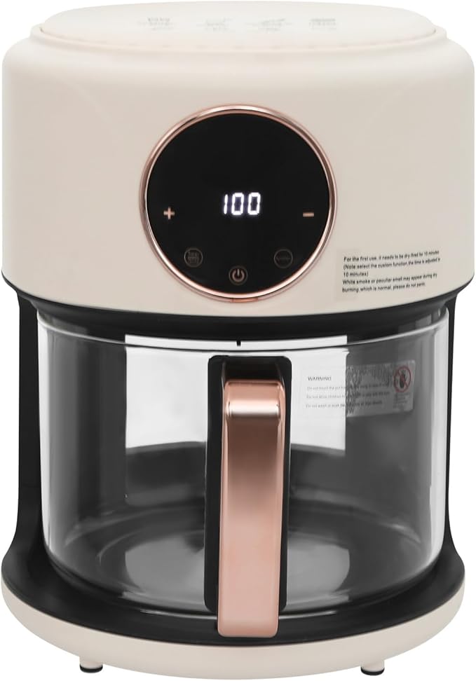 Glass Air Fryer 3.81QT with 360° View, 1200W Touchscreen & 8 Presets, Borosilicate Glass Pot for Healthy Frying, Family Kitchens, Restaurants (White)