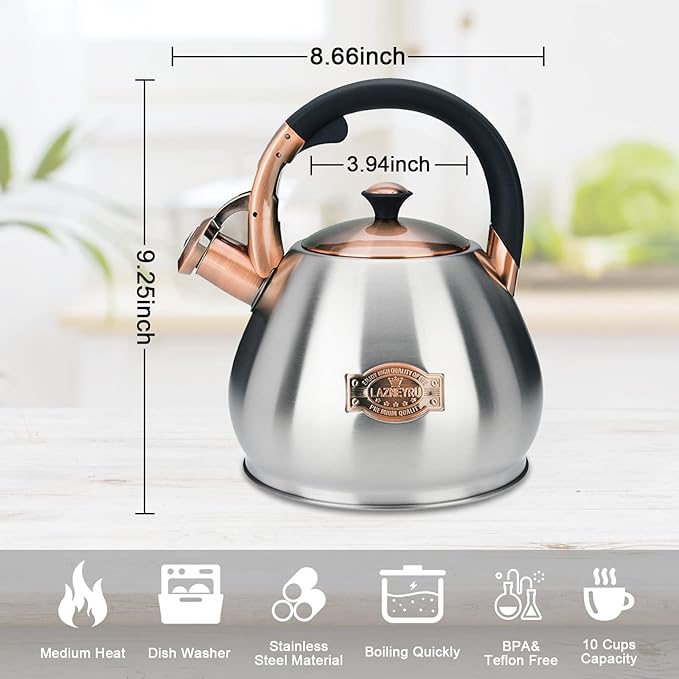 Tea Kettle Stovetop Whistling Kettle Teapot, 3Quart Tea Pot Stainless Steel Teakettle for Stove Top with Heat Proof Ergonomic Handle