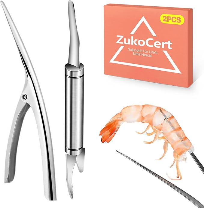 ZukoCert 2 Pack Shrimp Deveiner Tool - Stainless Steel Shrimp Peeler and Cleaner Knife - Professional Seafood Prawn Peeling Gadget for Kitchen Preparation, Lobster, and Crab