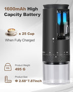 Portable Electric 420 Stainless Steel Burr Coffee Grinder, Rechargeable Espresso Grinder with 38 Adjustable Grind Settings