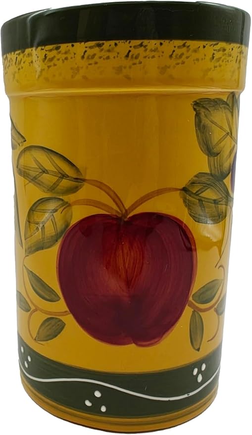 ACK Tuscany Collection Deluxe Mixed Fruit Hand Painted Ceramic Utensil Jar, Utensil Holder, Utensil Crock, Modern Kitchen Decor, Kitchen Storage for Spoon, Ladle, Spatula and More