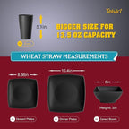 Teivio 16-piece Plastic Wheat Straw Square Dinnerware Set for 4, Unbreakable Dinner Plates, Salad Plates, Snack Bowls, Tumblers 13.5 oz, Dishwasher Safe, Kitchen Outdoor Camping,Black